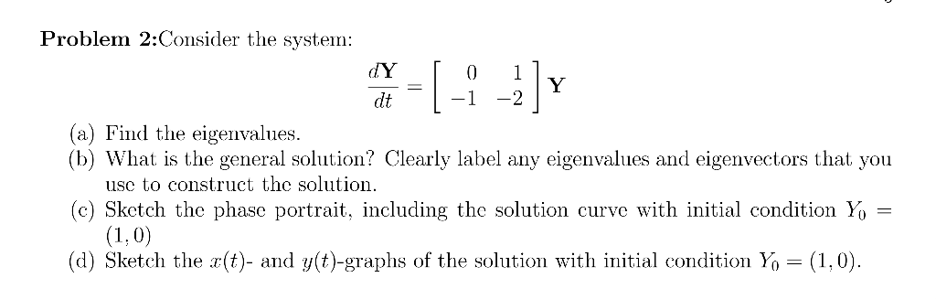 Solved Problem 2:Consider the system: Y [ 0 1 y dt |-1 -2 | | Chegg.com