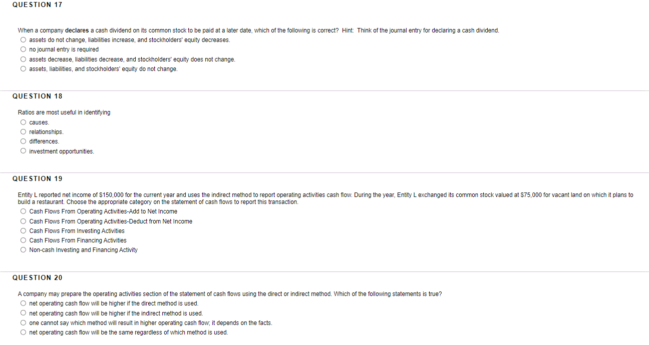 Solved QUESTION 17 When a company declares a cash dividend | Chegg.com