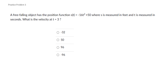 Solved Practice Problem 1 A free-falling object has the | Chegg.com