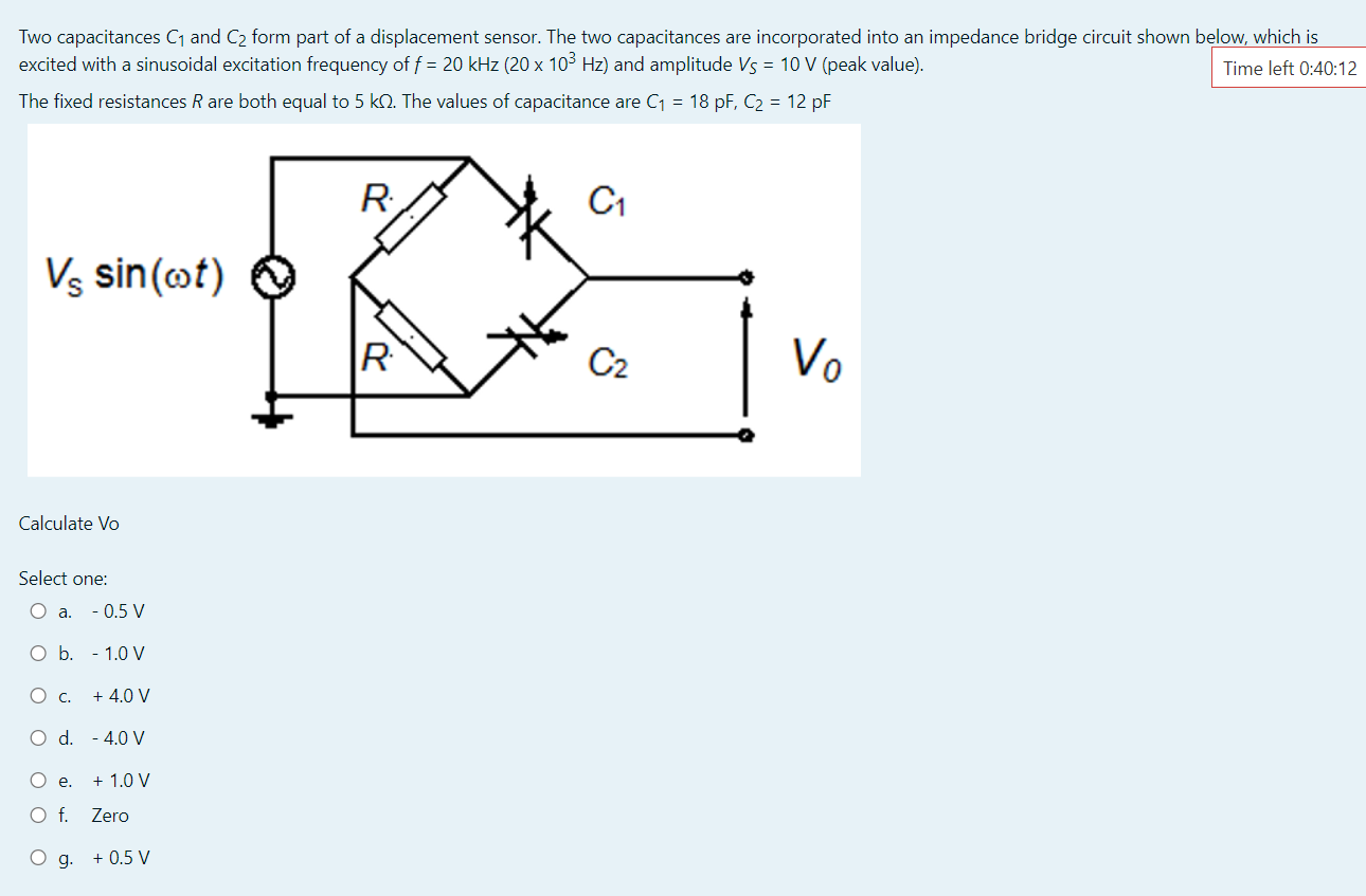 Solved Two capacitances C and C2 form part of a displacement | Chegg.com
