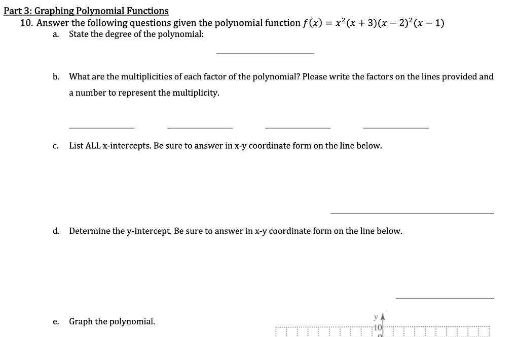 Solved Part 3: Graphing Polynomial Functions 10. Answer the | Chegg.com