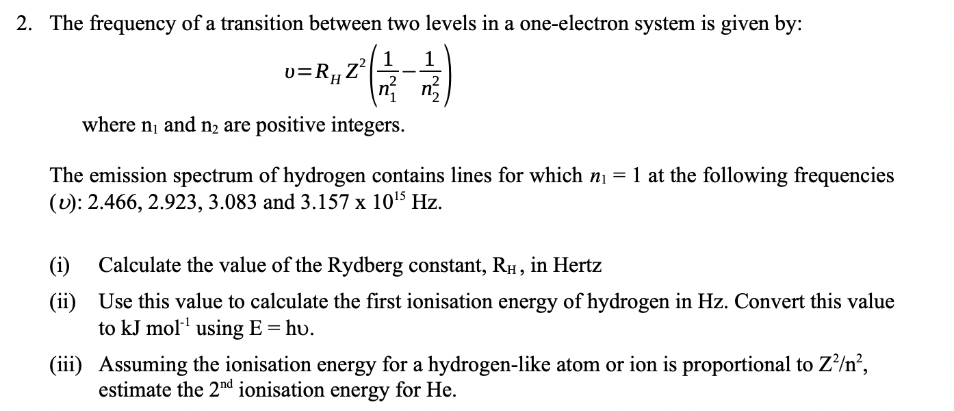 Solved The frequency of a transition between two levels in a | Chegg.com