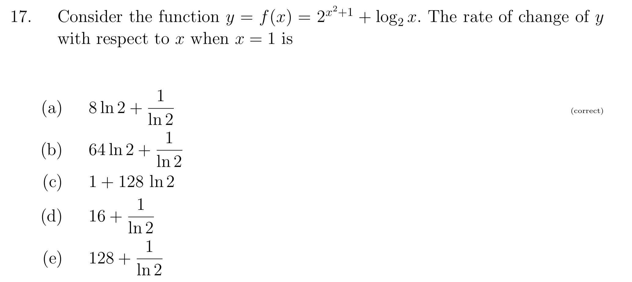 Solved 17 Consider The Function Y F X 2x2 1 Log2x The