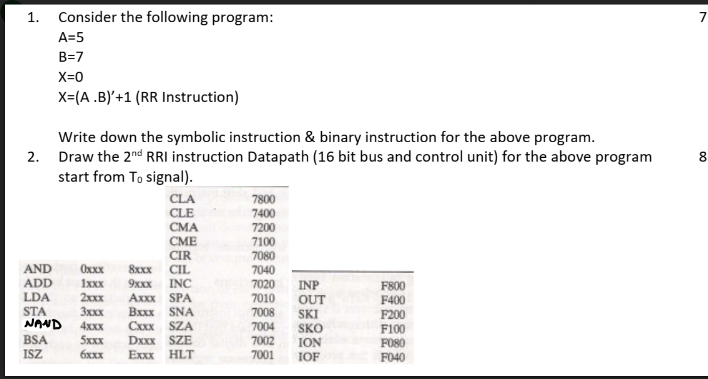 Solved 1. Consider The Following Program: A=5 B=7 X=0 | Chegg.com