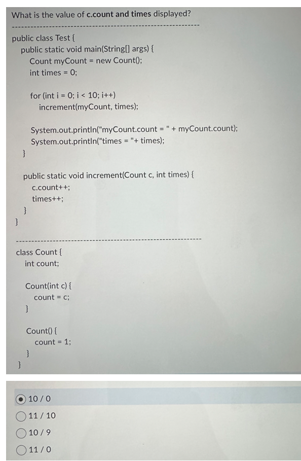 Solved What is the value of c.count and times displayed? | Chegg.com