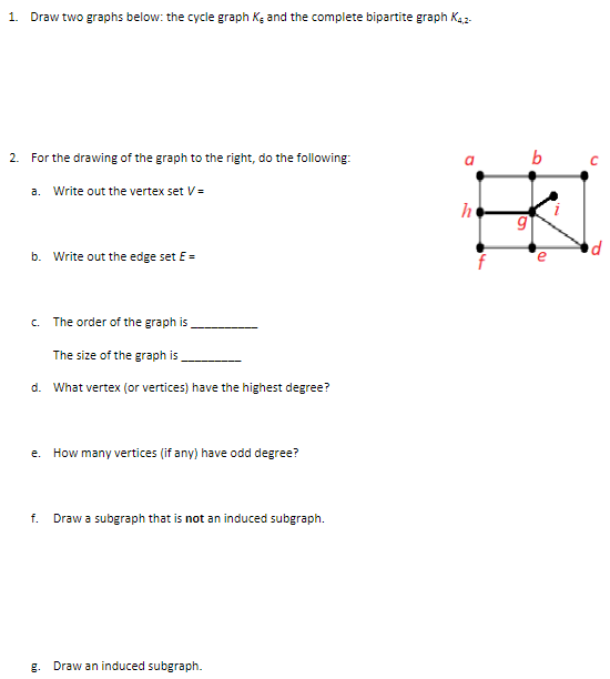 1. Draw two graphs below the cycle graph K6 and the