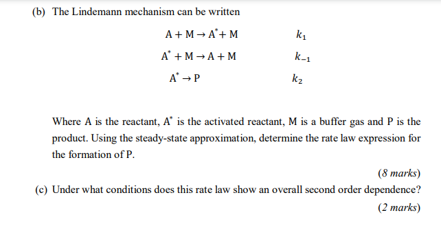 Solved Ki (b) The Lindemann Mechanism Can Be Written A+M+A+M | Chegg.com