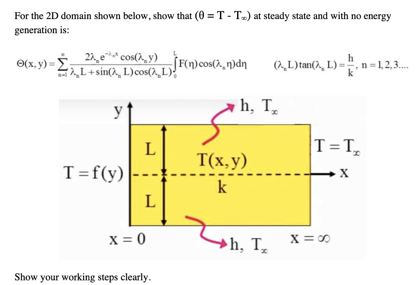 For the 2D domain shown below, show that (θ=T−T∞) at | Chegg.com