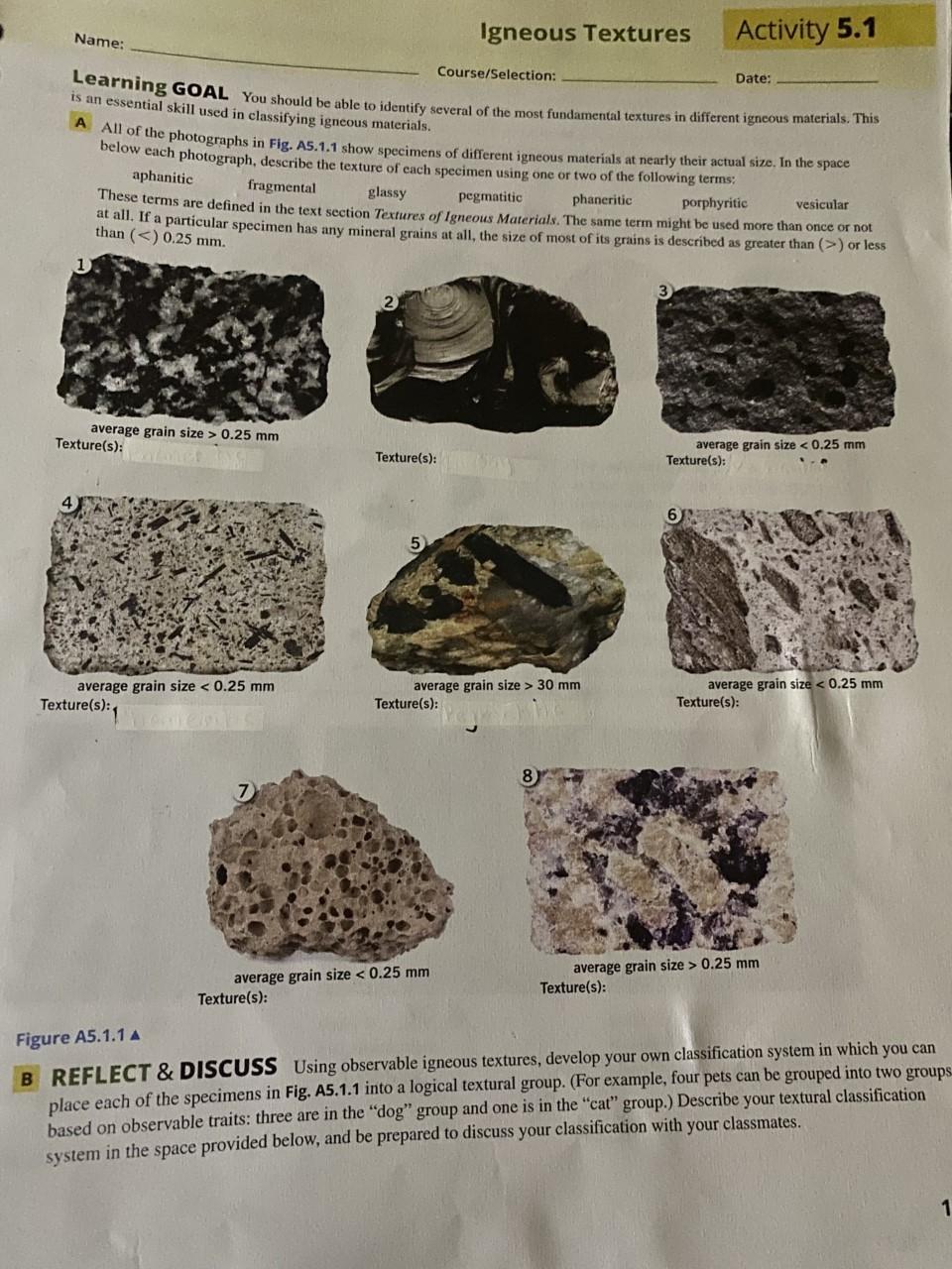 Solved Learning GOAL You will identify specimens of several