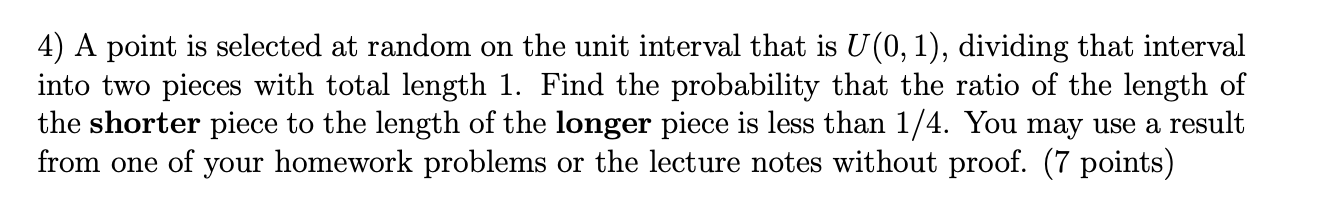 Random In Unit Interval 4) A point is selected at random on the unit interval | Chegg.com