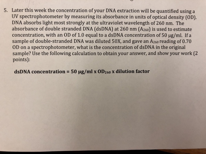 Solved Later this week the concentration of your DNA | Chegg.com