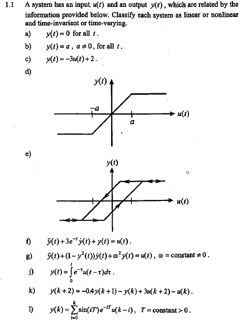 Solved 1 1 A System Has An Input T And An Output Y T Chegg Com