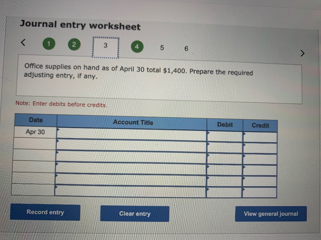 Solved Journal entry worksheet 1 4 5 6 On April 2, the | Chegg.com
