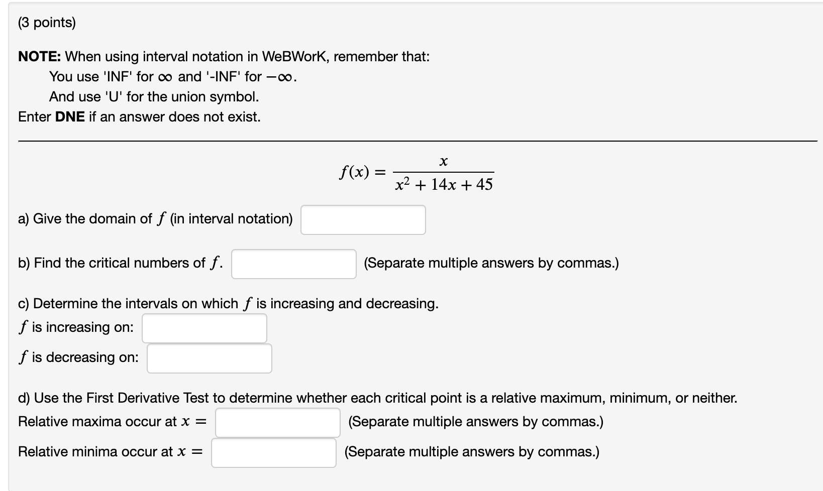 Solved (3 points) NOTE: When using interval notation in | Chegg.com