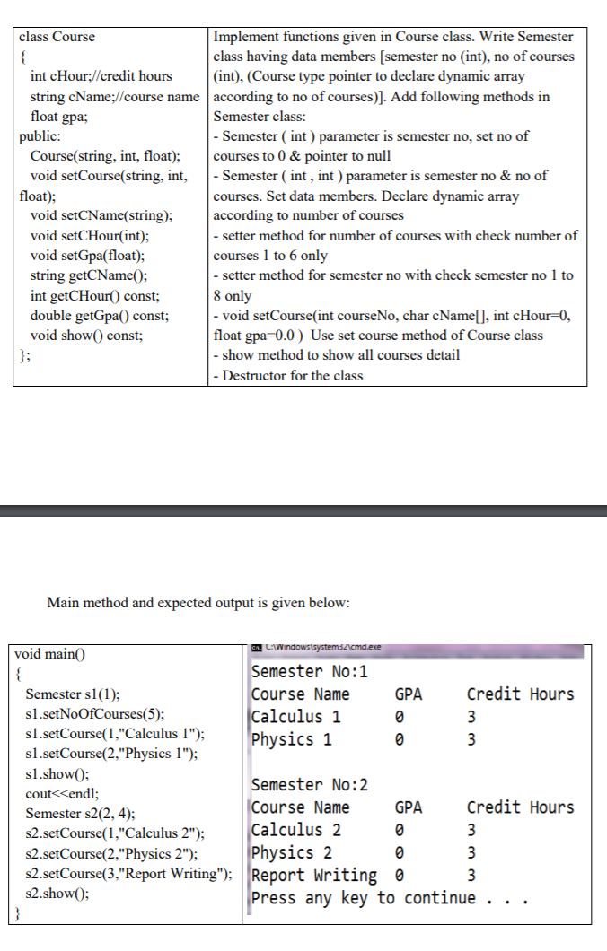 Solved class Course Implement functions given in Course | Chegg.com