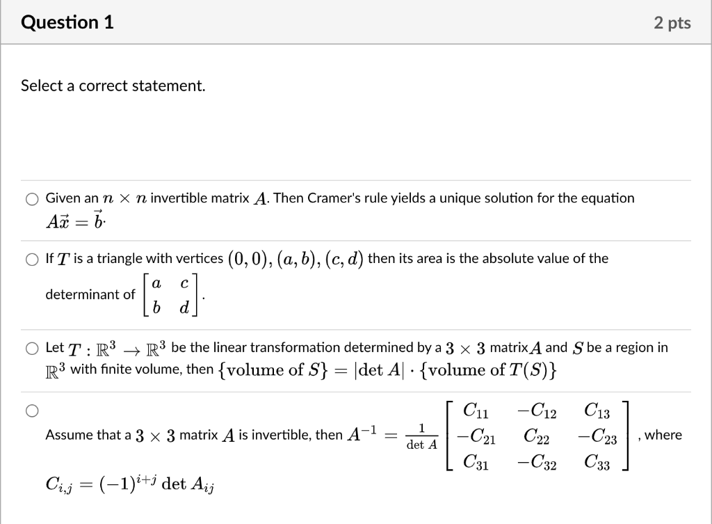 Solved Question 2 2 Pts A B с Given A Matrix A = 1 Select | Chegg.com