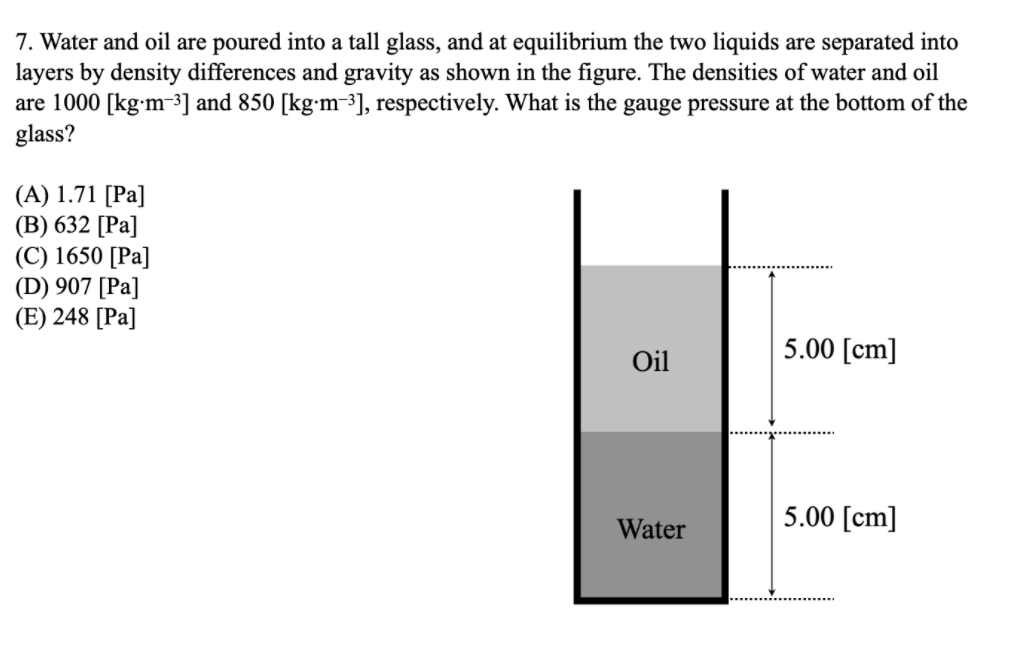 Solved 7. Water and oil are poured into a tall glass, and at | Chegg.com