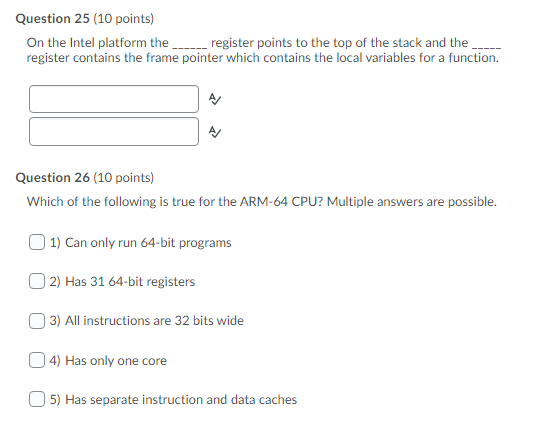 Solved Question 25 (10 points) On the Intel platform | Chegg.com