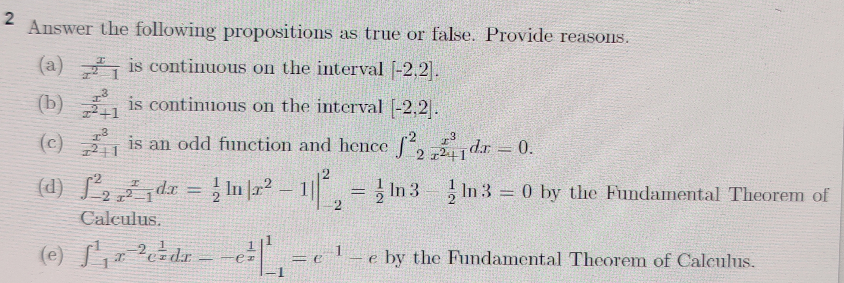 Solved 2 Answer The Following Propositions As True Or False. | Chegg.com