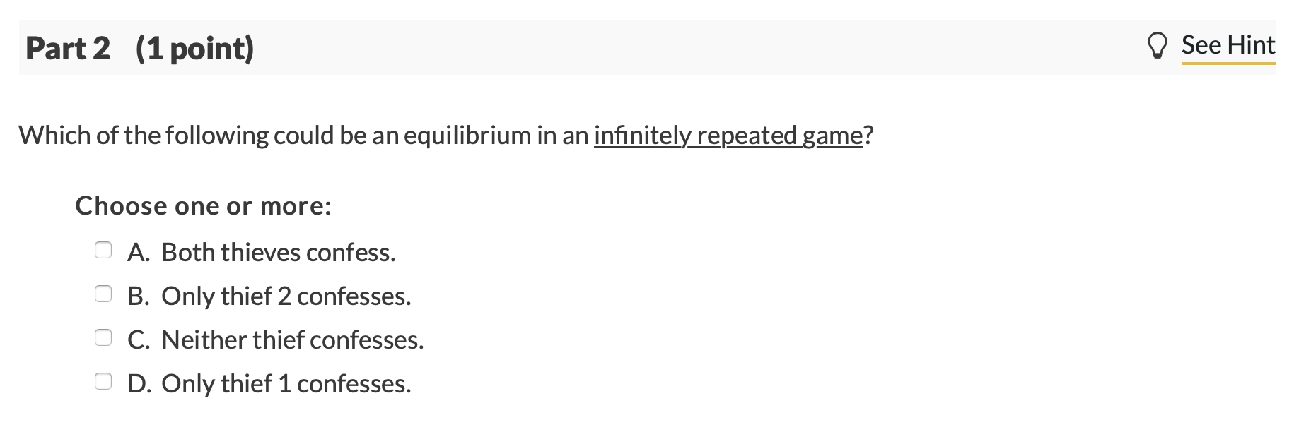Solved 1st attempt See Hint (8 points) Part 1 Two thieves | Chegg.com