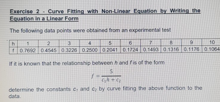 Solved Exercise 2 - Curve Fitting with Non-Linear Equation | Chegg.com
