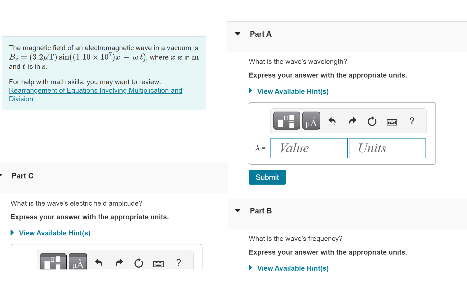 Solved The magnetic field of an electromagnetic wave in a | Chegg.com