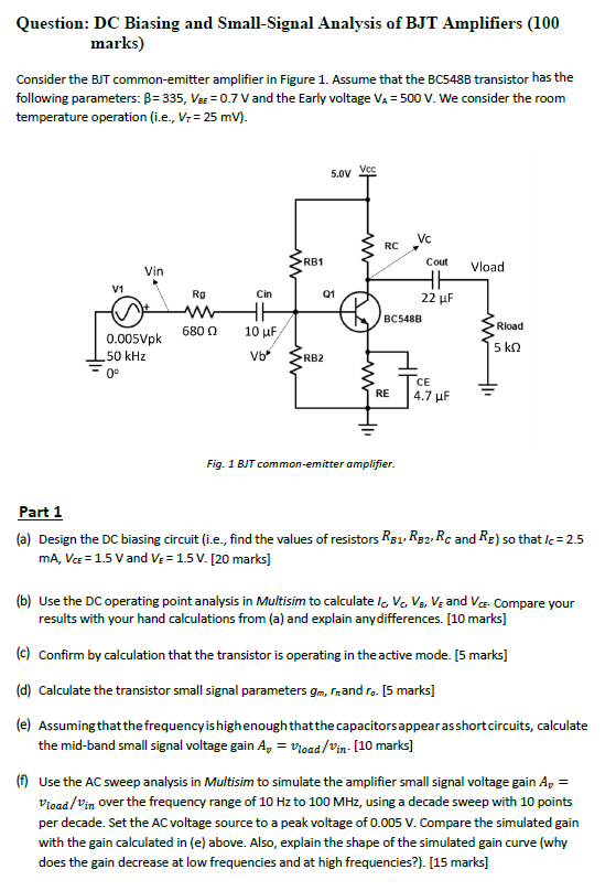 Solved Question: DC Biasing And Small-Signal Analysis Of BJT | Chegg.com