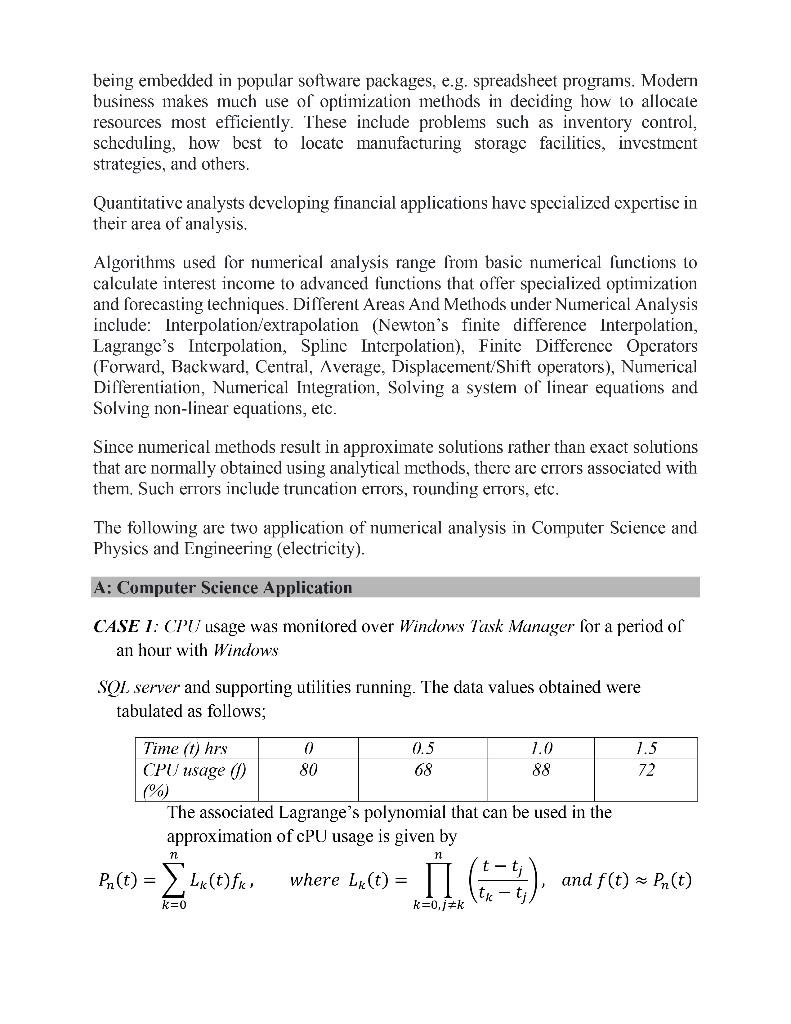 Solved CASE STUDY Numerical Analysis is an area of