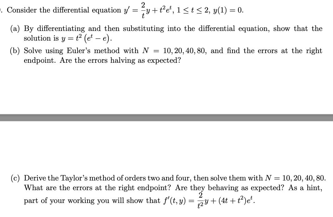 Solved 2 . Consider the differential equation y' = y + t²e², | Chegg.com
