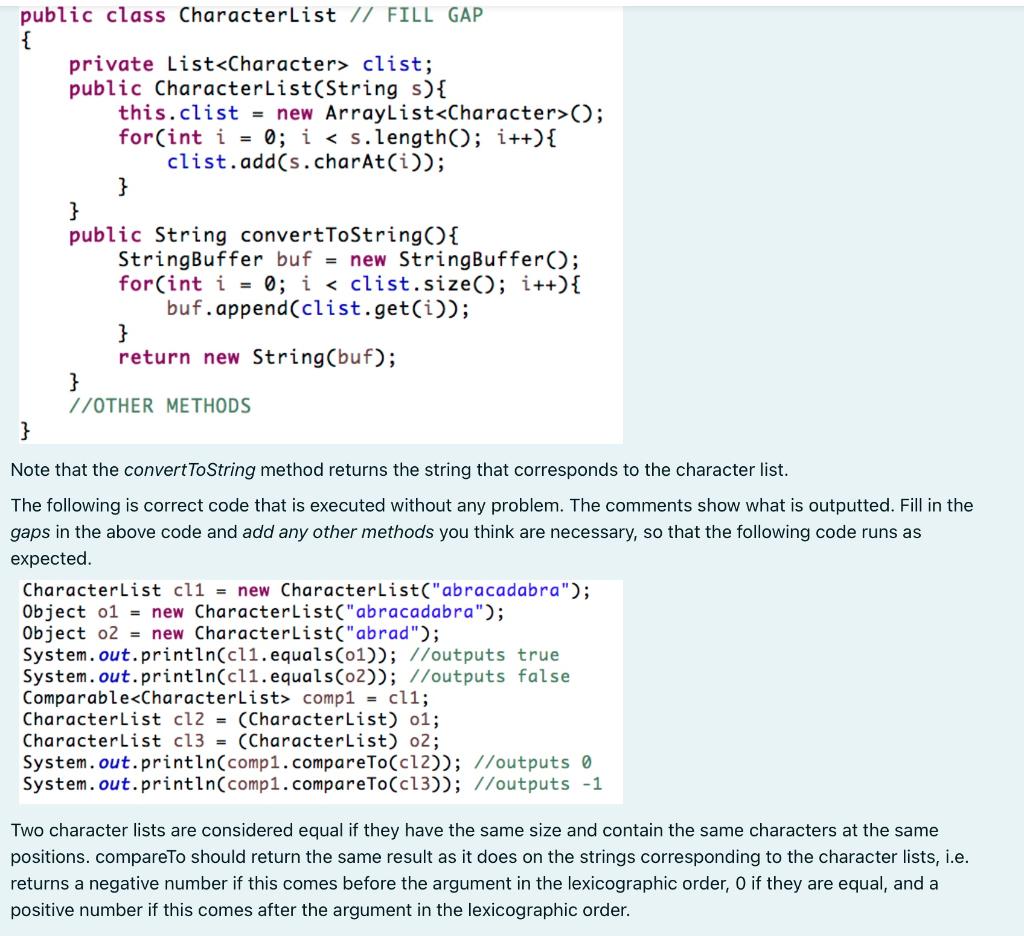 Solved public class CharacterList // FILL GAP { private List | Chegg.com