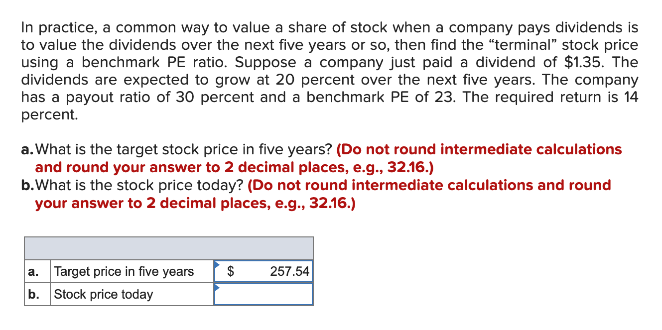 Solved In Practice, A Common Way To Value A Share Of Stock | Chegg.com