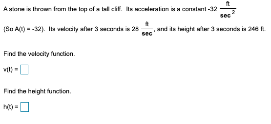 Solved ft A stone is thrown from the top of a tall cliff. | Chegg.com