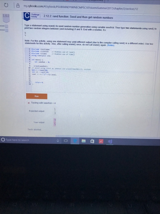 Solved Type a statement using stand() to seed random number | Chegg.com