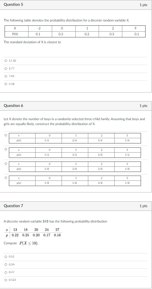 Solved Question 5 1 pts The following table denotes the | Chegg.com
