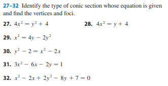 Solved 27-32 Identify the type of conic section whose | Chegg.com