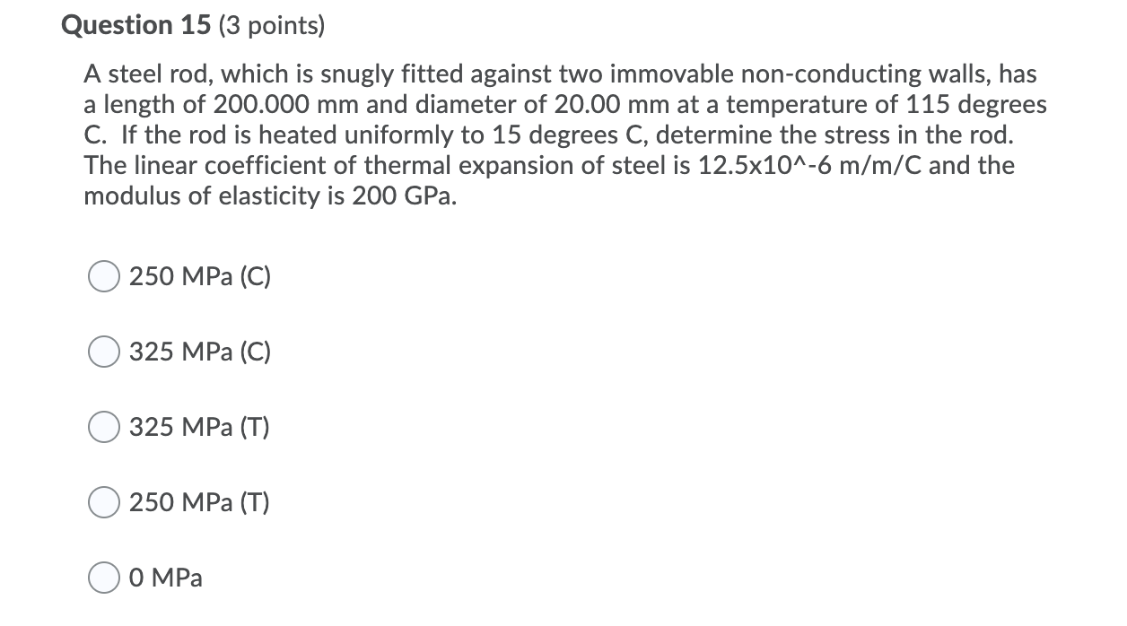 Solved Question 15 (3 points) A steel rod, which is snugly