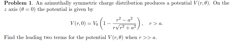 Solved Problem 1. An azimuthally symmetric charge | Chegg.com