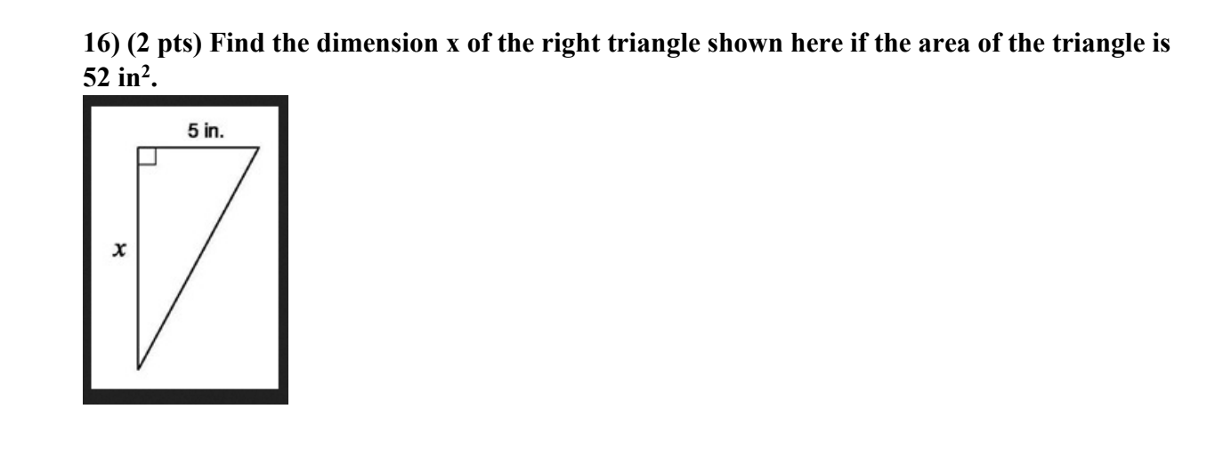 Dimension X Math Solved ( 2 pts ) Find the dimension x of the right | Chegg.com