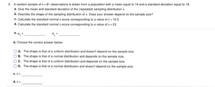 Solved 5. A random sample of n 81 observations is drawn from | Chegg.com