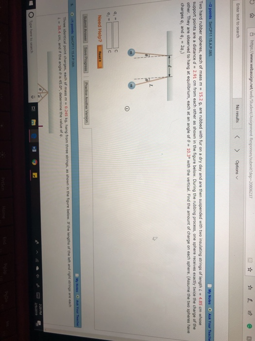 Solved No results Options Two hard rubber spheres, each of