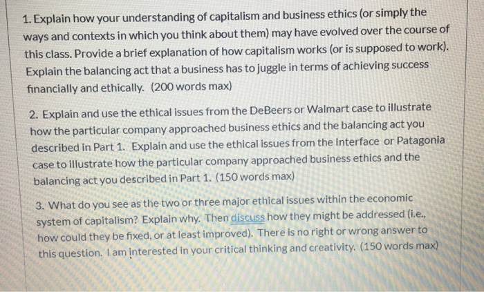 Solved 1. Explain how your understanding of capitalism and | Chegg.com