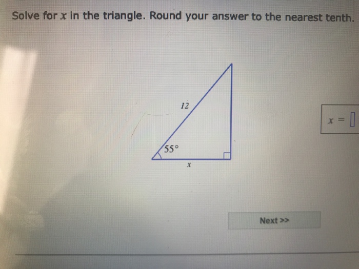 Solved Solve for x in the triangle. Round your answer to the | Chegg.com