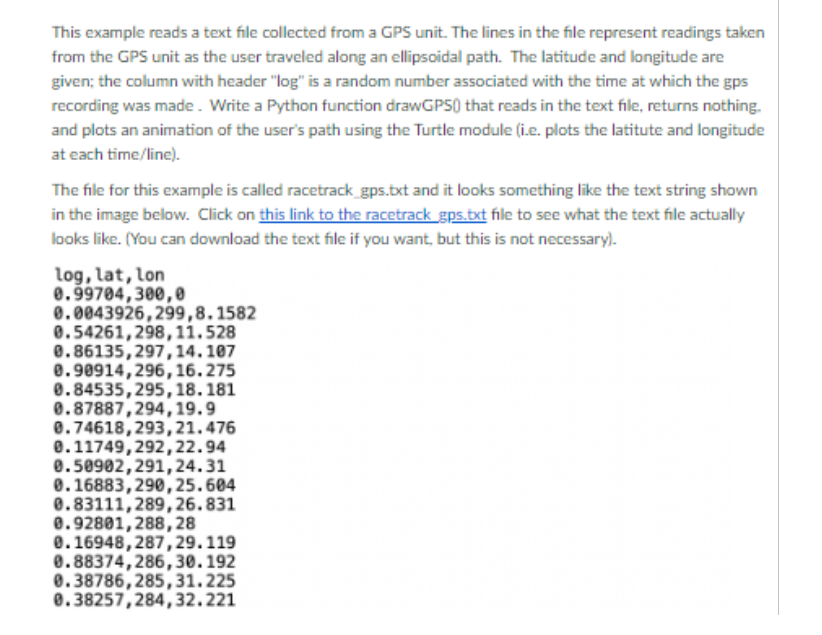 Solved This example reads a text file collected from a GPS | Chegg.com