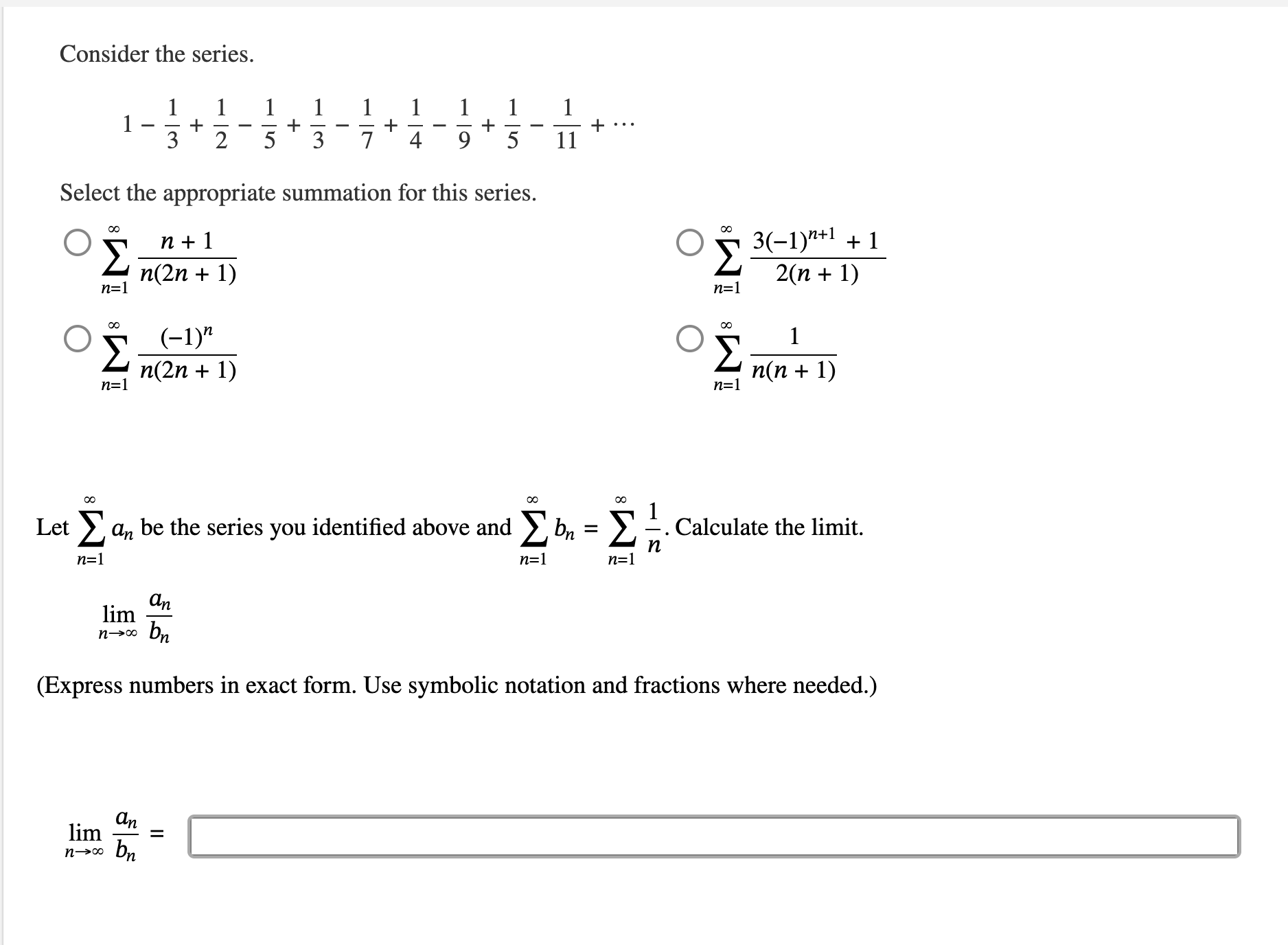 Solved Consider The Series 1−3121−5131−7141−9151−111⋯ 5822