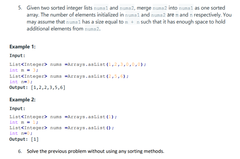 Solved 5. Given Two Sorted Integer Lists Nums1 And Nums2, | Chegg.com