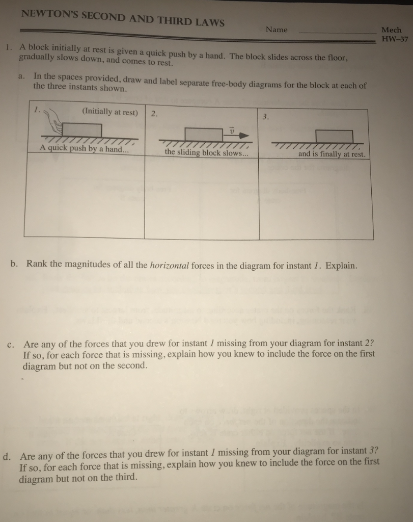 Solved NEWTON'S SECOND AND THIRD LAWs Name Mech HW-37 1. A | Chegg.com