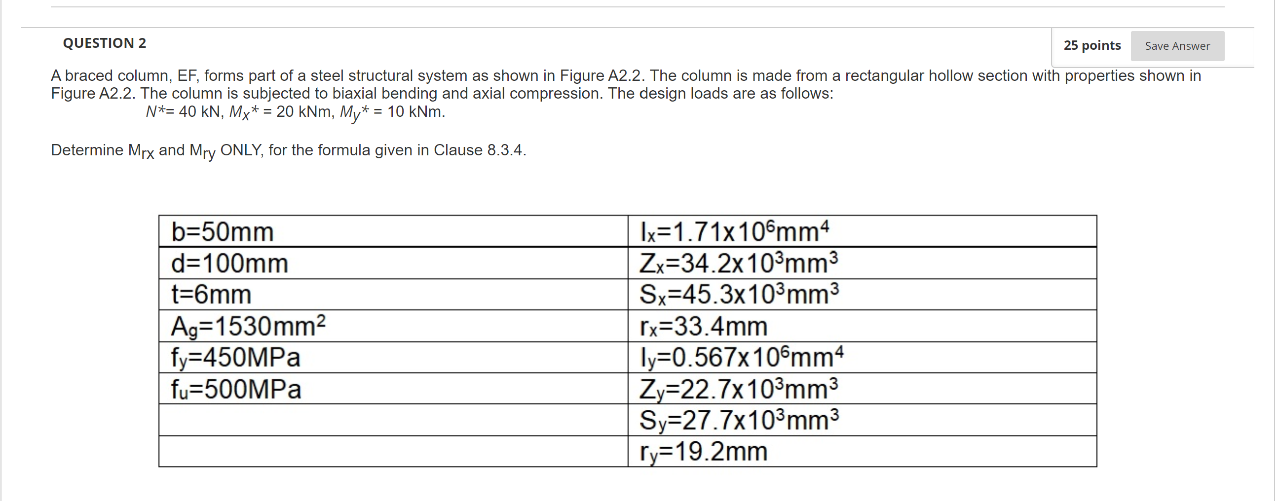 Solved QUESTION 2 25 points Save Answer a A braced column, | Chegg.com