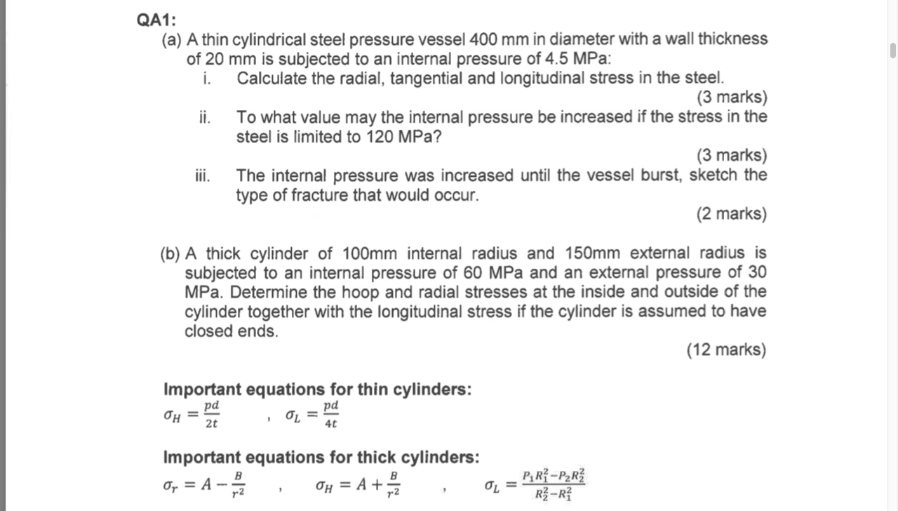 Solved QA1: (a) A thin cylindrical steel pressure vessel 400 | Chegg.com