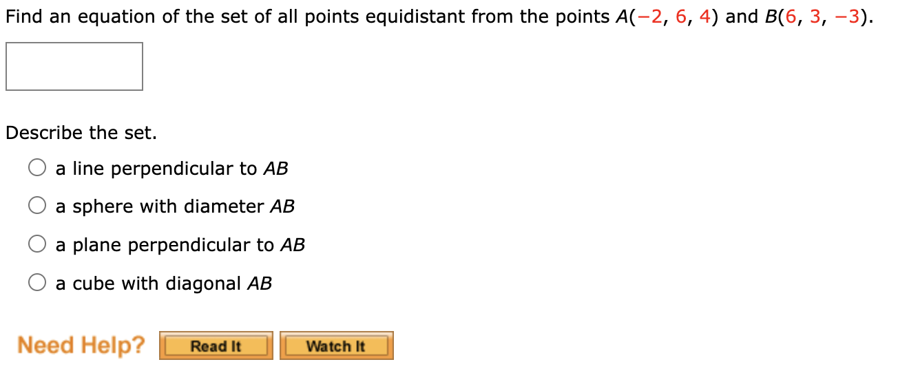 Solved Find an equation of the set of all points equidistant | Chegg.com
