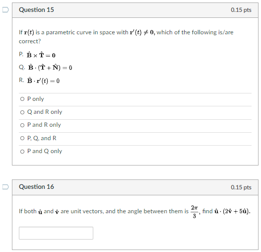 Solved D Question 15 0 15 Pts If R T Is A Parametric Cur Chegg Com